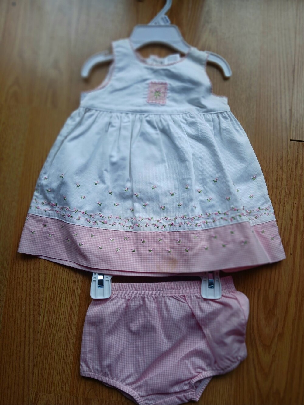 White & Pink Embroidered Baby Dress Set - Matching Bloom